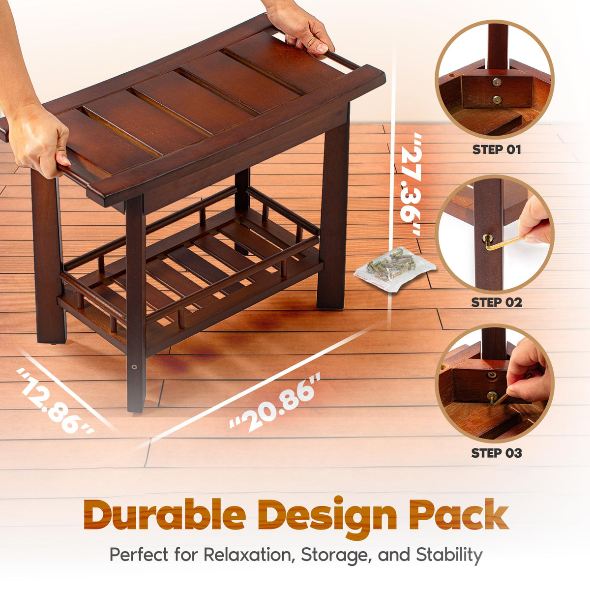21" Teak Shower Bench with Storage Shelf Q4401