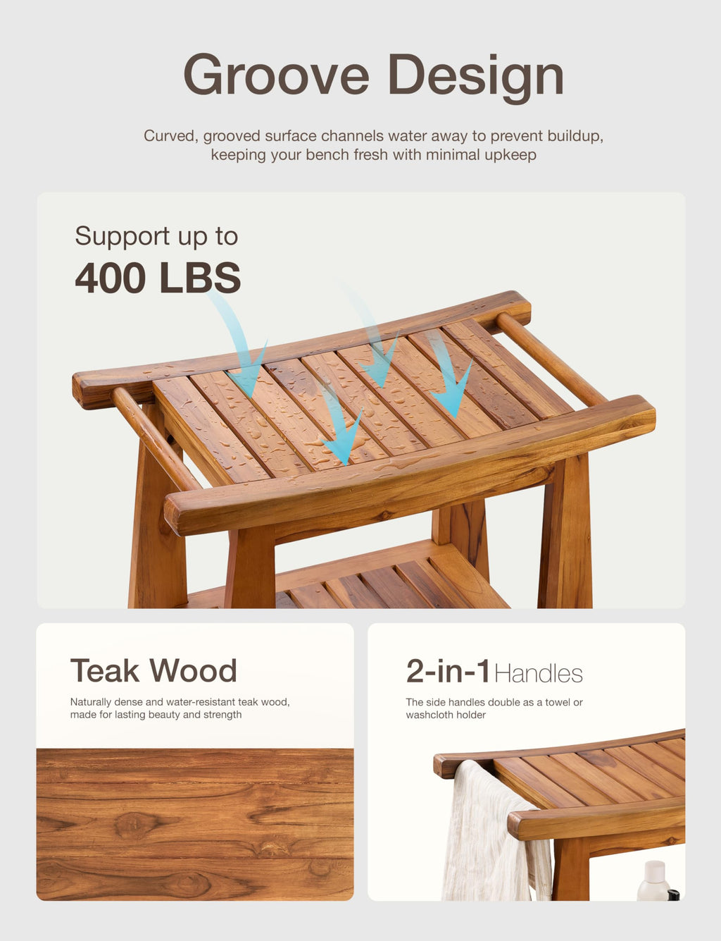 Teak Shower Bench with Shelf L557