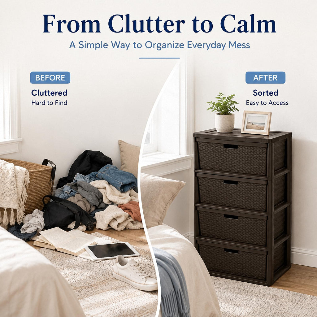 Wide 4-Drawer Storage Organizer Tower with Removable Bins N30130
