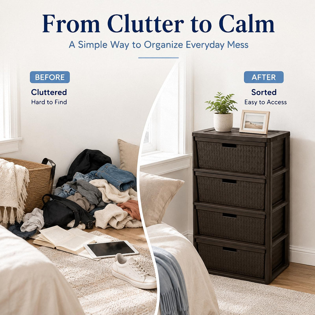 Wide 4-Drawer Storage Organizer Tower with Removable Bins N30130