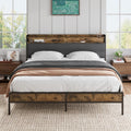 Full Bed Frame with LED Light Storage Headboard and Charging Station J109