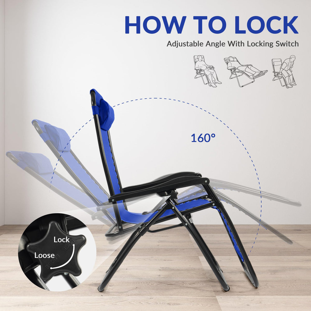 Zero Gravity Chair Set of 2 with Cup Holder Blue U248