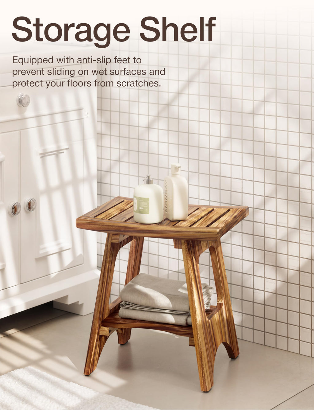 18" Teak Shower Bench with Storage Shelf V24331