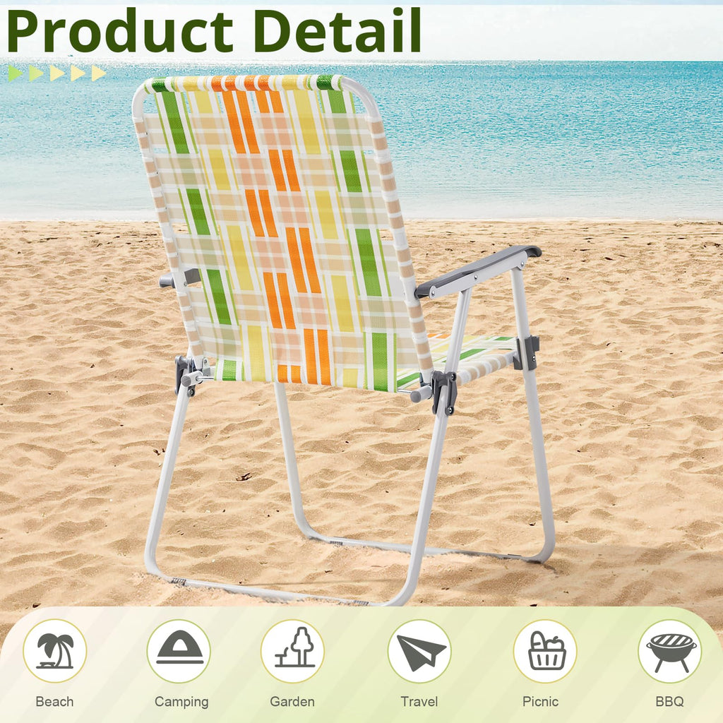 Set of 2 Webbed Folding Beach Chairs Yellow & Green G393