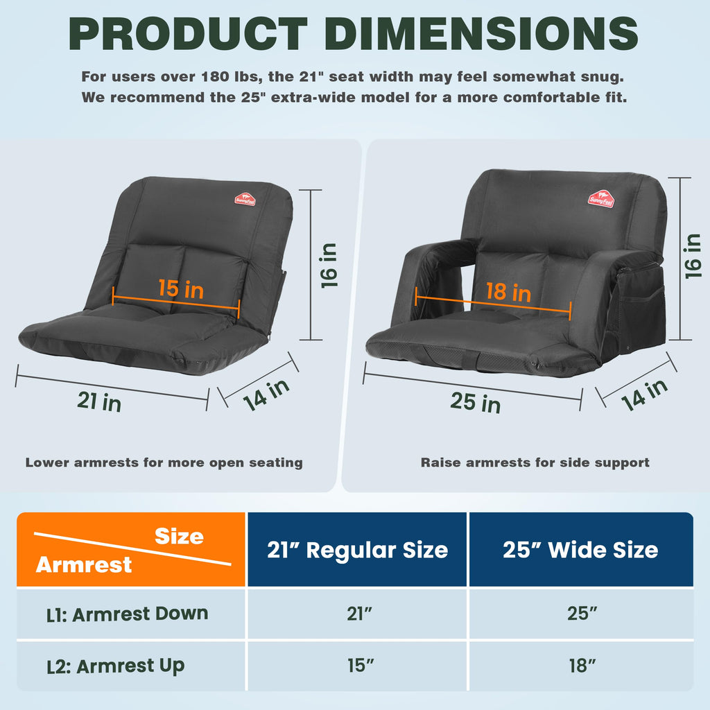 4.7" Thick Cushion 6 Reclining Positions Stadium Seat with Back Support G8430