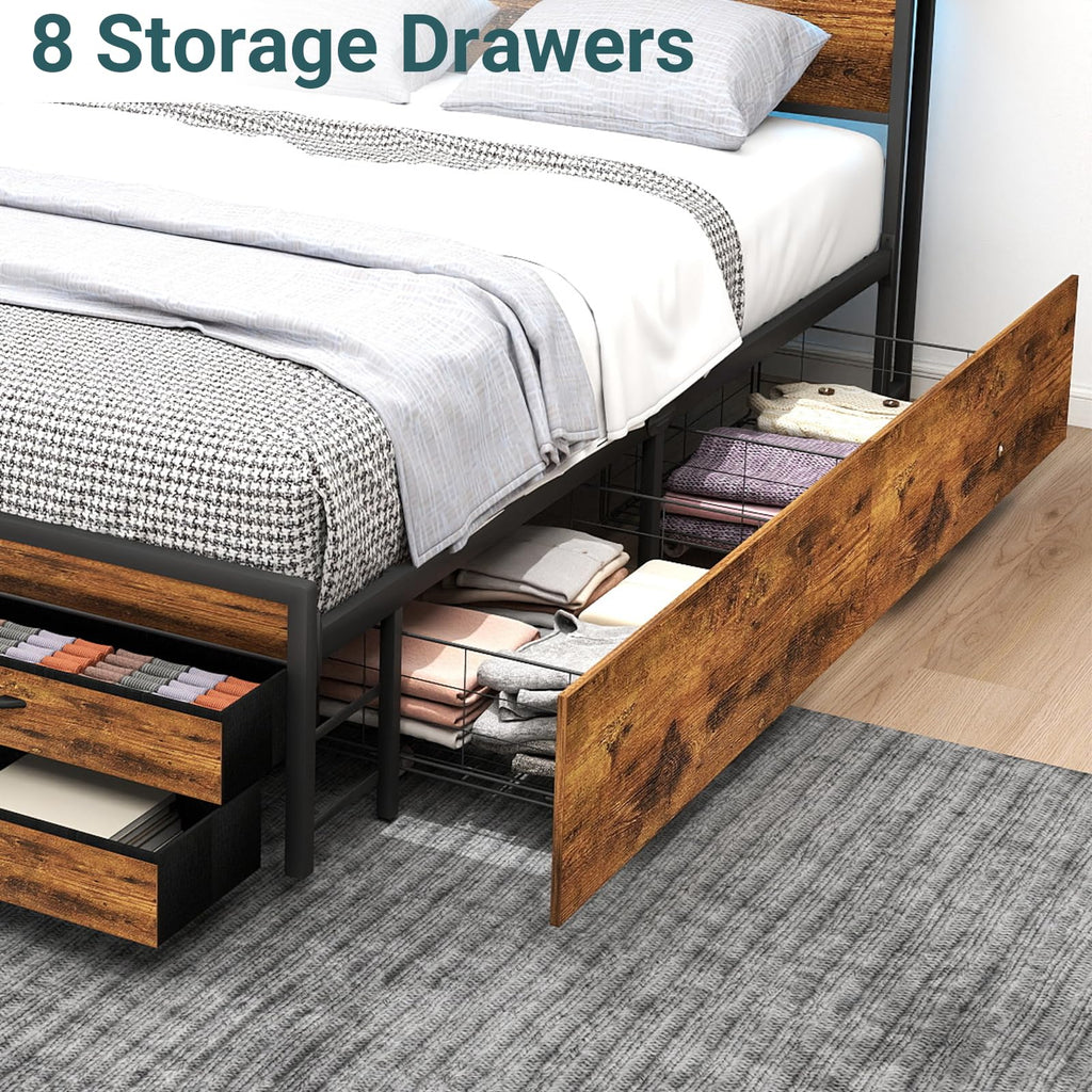 Queen Size Bed Frame with Headboard & 8 Storage Drawers V26299