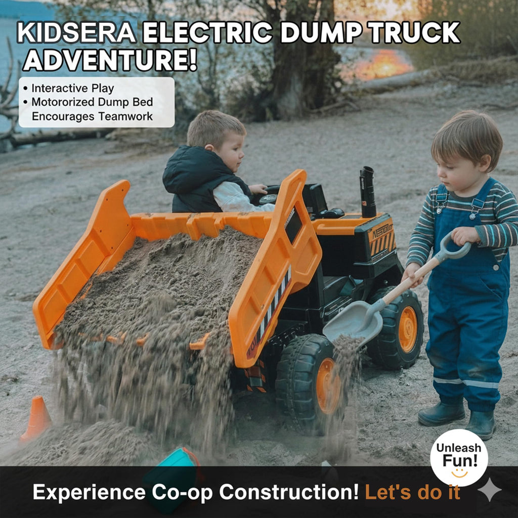 24V Ride On Dump Truck, 2-Seater Kids Electric Car, Yellow W4641