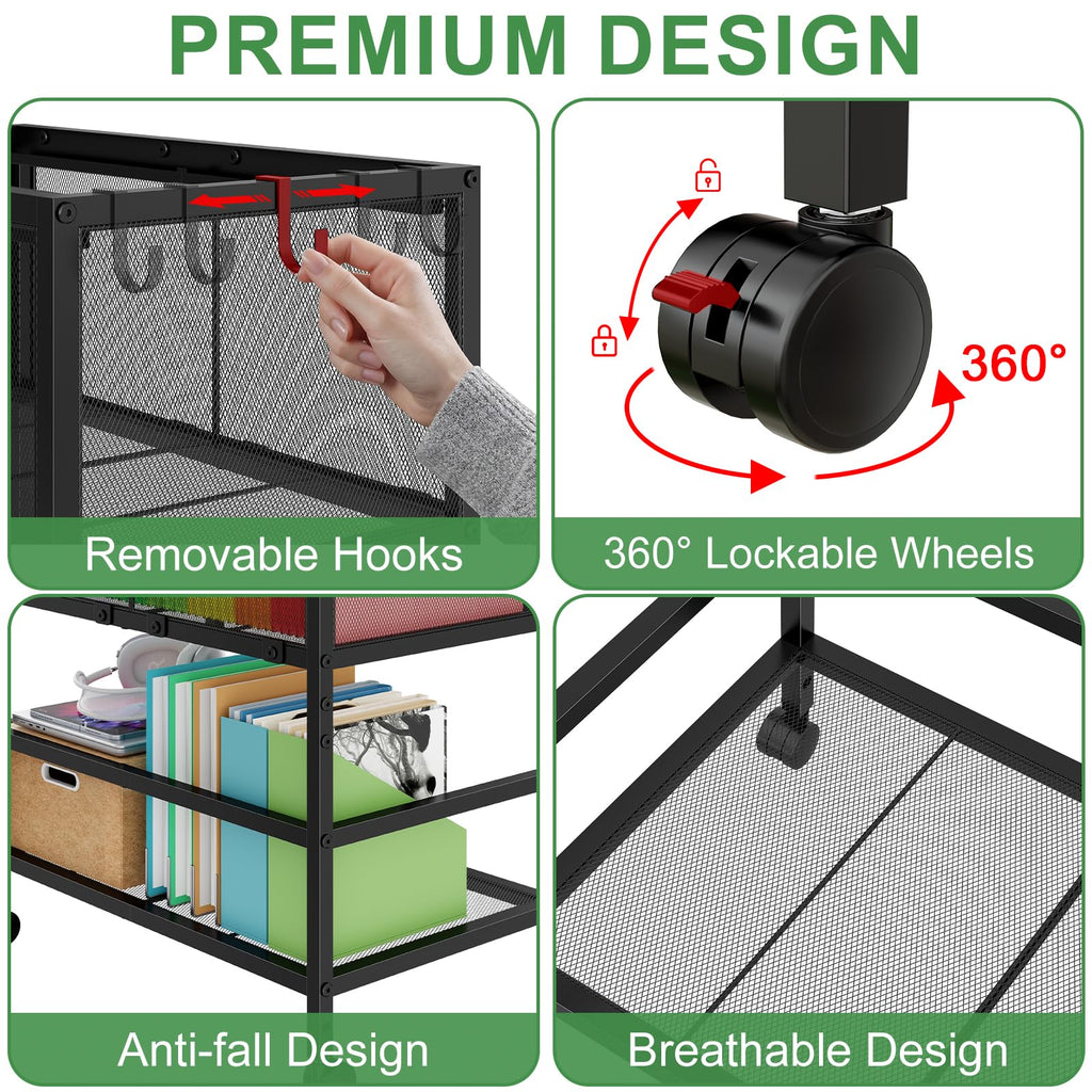 Black 2-Tier Rolling Metal File Cart with Storage Shelf H992343