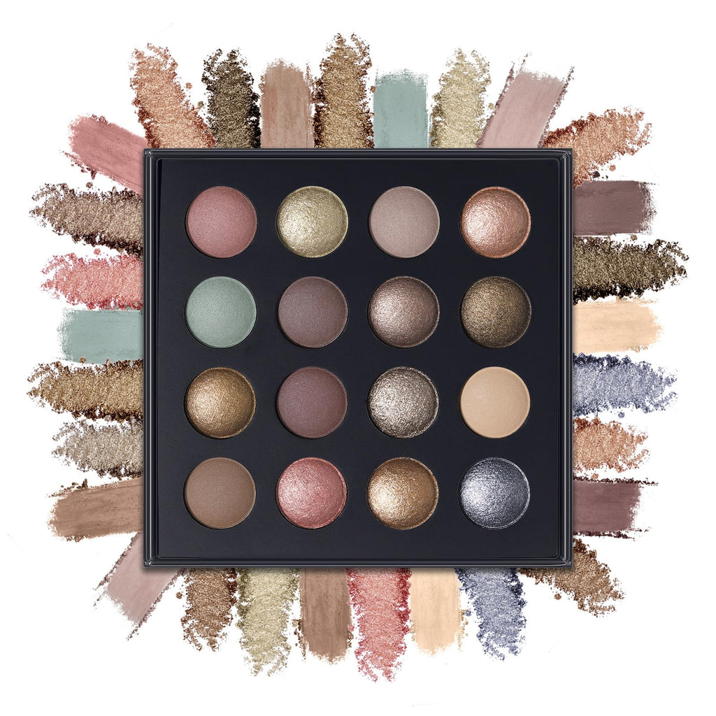 Baked Eyeshadow Makeup Palette 16 Pigmented Soft Neutrals Taupe Earth Tones Smoky Shades Glitter Matte Metallic R690844