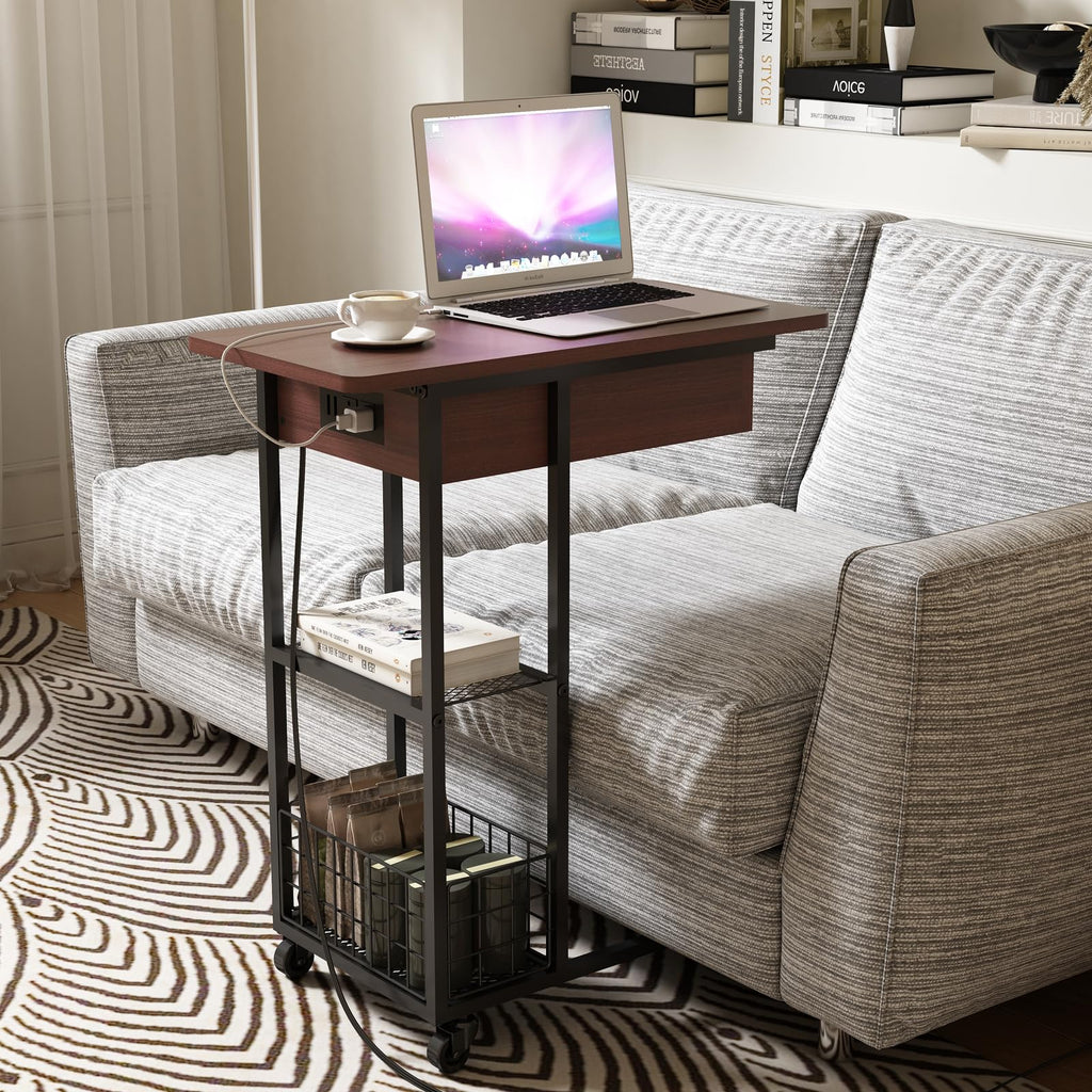C Shaped End Table with Charging Station V4556