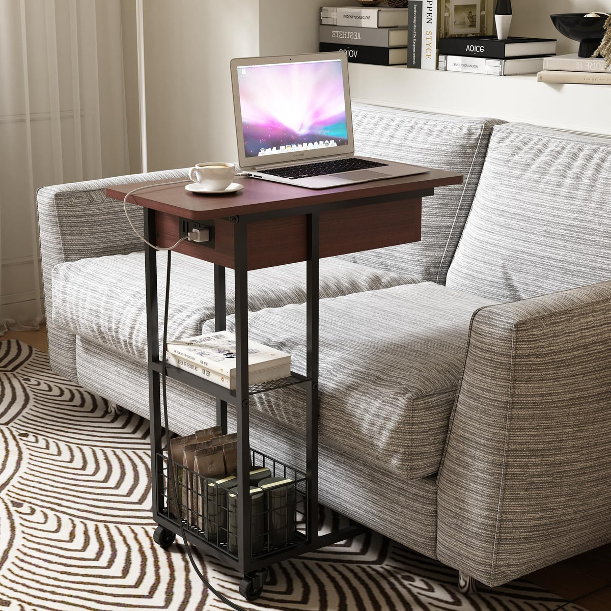 C Shaped End Table with Charging Station V4556