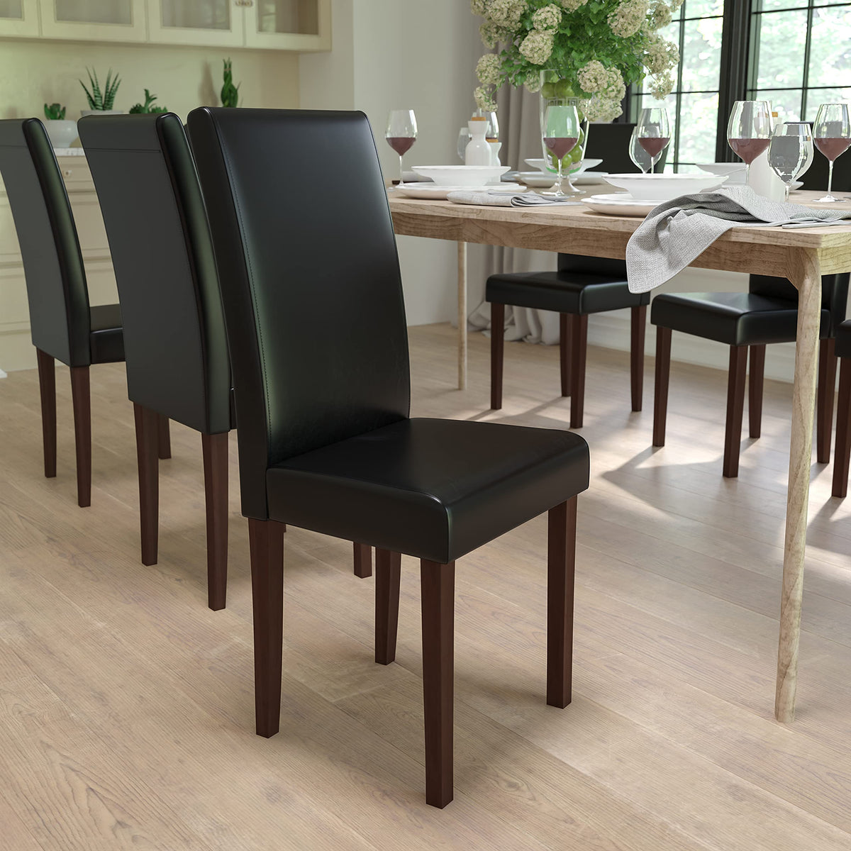 Black Faux Leather Parsons Chair 2-Pack T11947