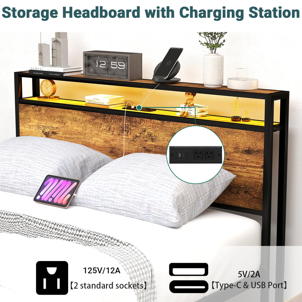 Queen Size Bed Frame with Headboard & 8 Storage Drawers V26299