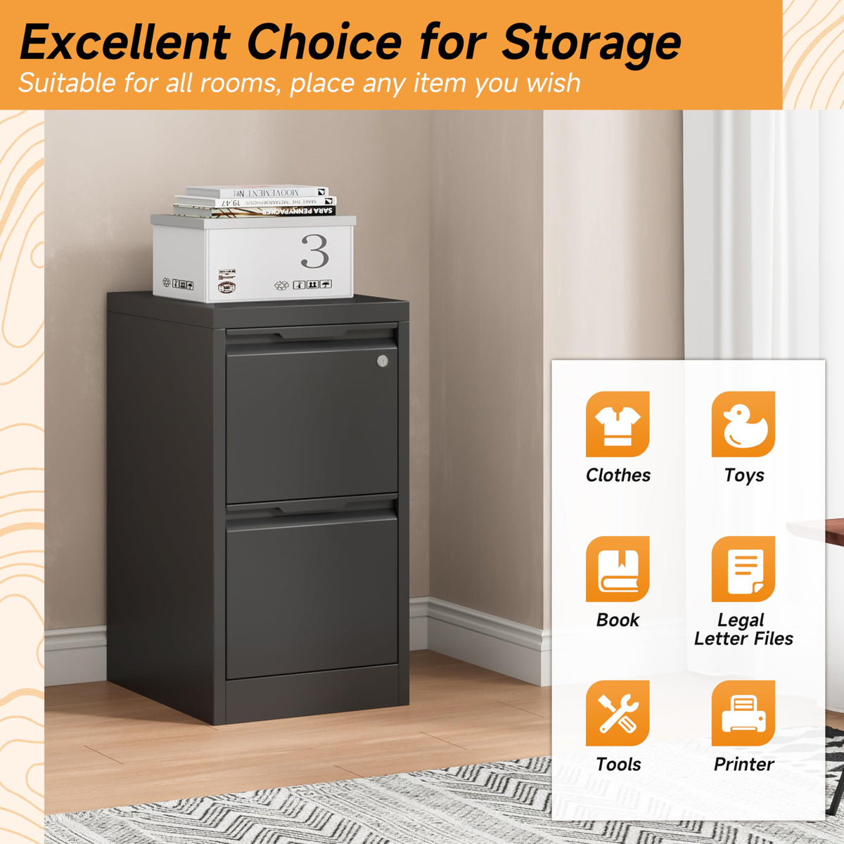 2 Drawer Metal File Cabinet with Lock D75693
