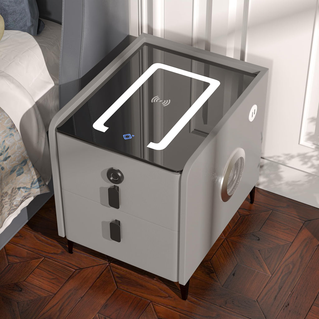 Grey 2 Drawer Nightstand with Wireless Charging Station I402