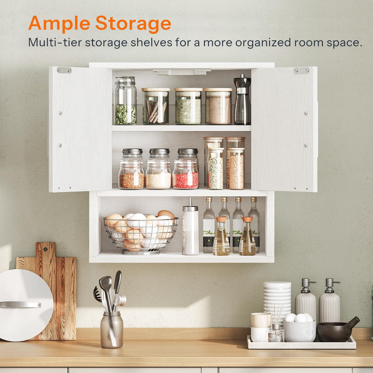 White Small Bathroom Wall Cabinet with Adjustable Shelf F8028