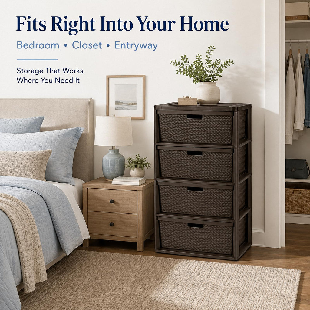 Wide 4-Drawer Storage Organizer Tower with Removable Bins N30130