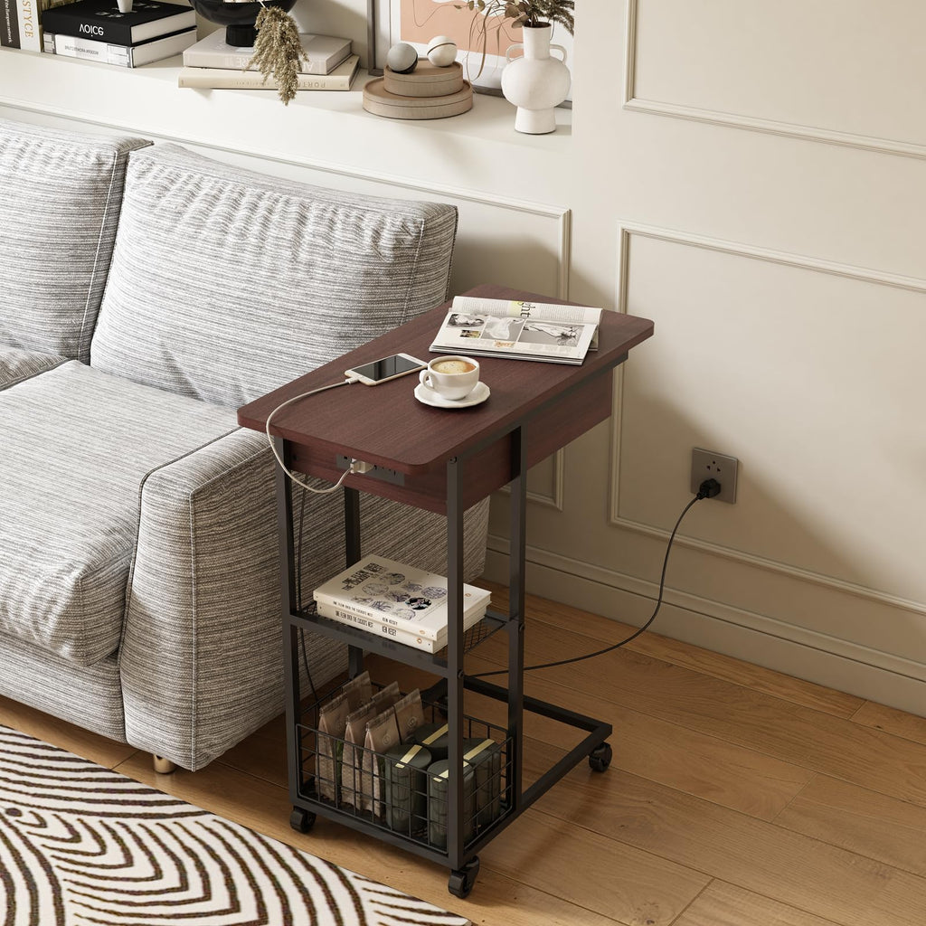 C Shaped End Table with Charging Station V4556