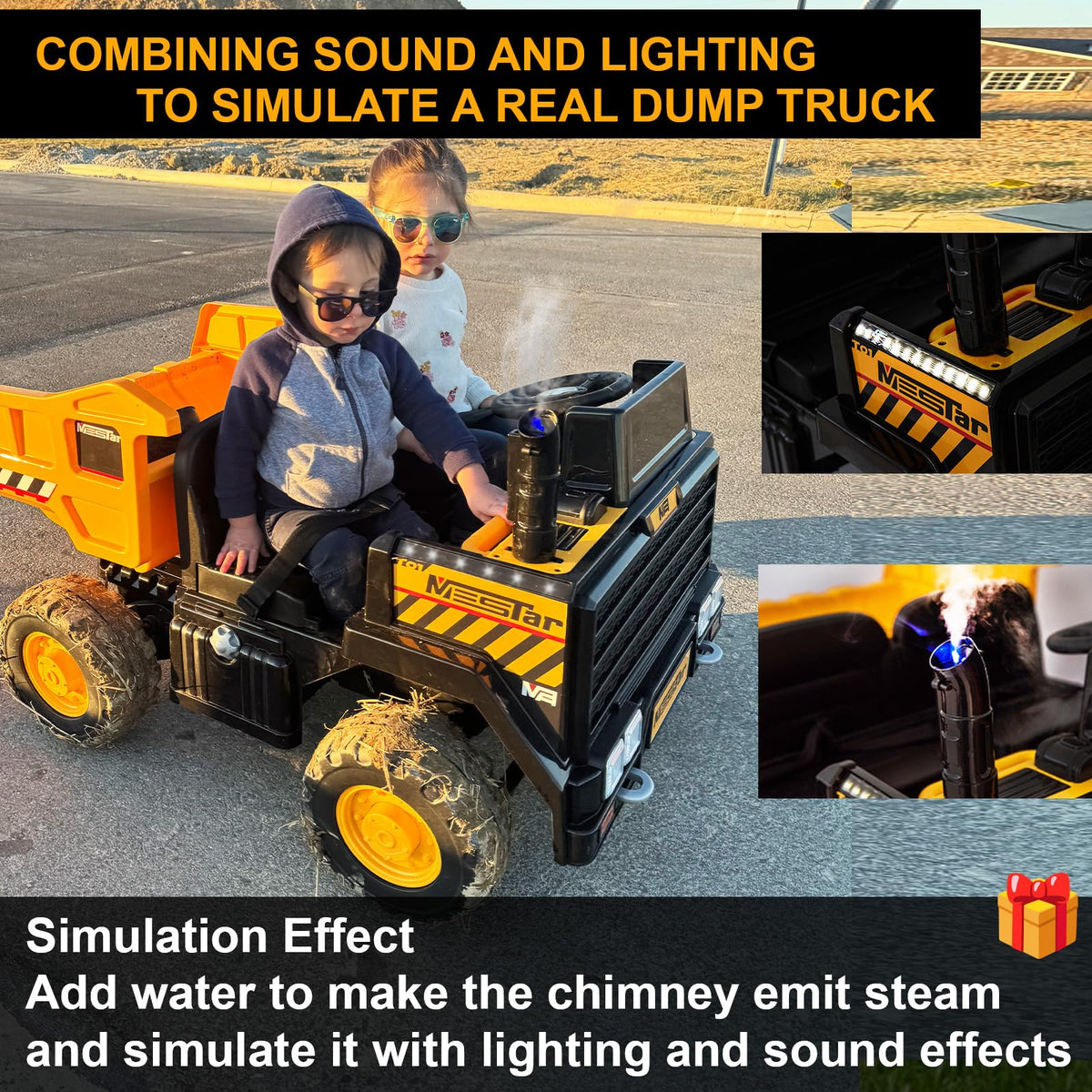 24V Ride On Dump Truck, 2-Seater Kids Electric Car, Yellow W4641