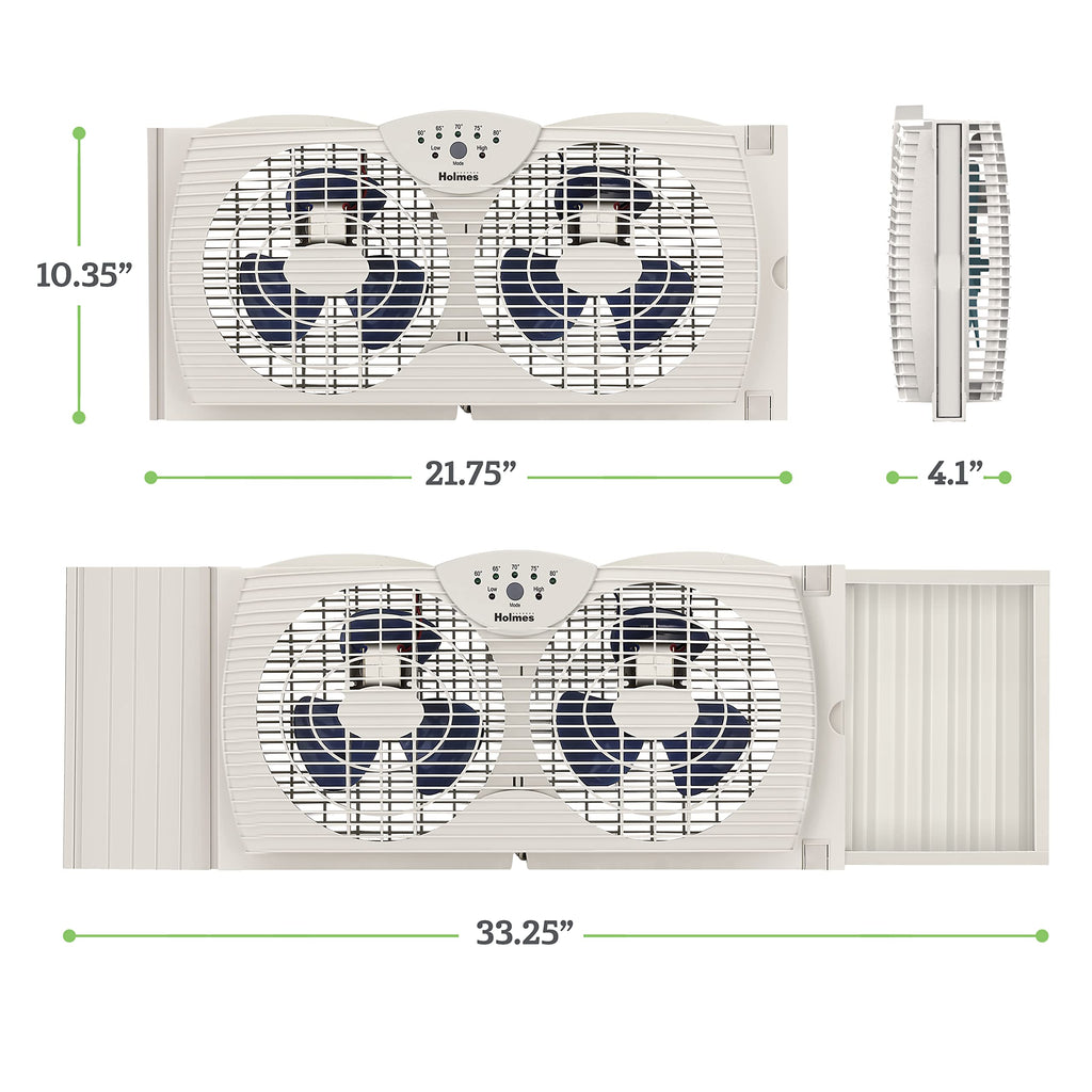 White Dual Blade Digital Window Fan with Programmable Thermostat Control R61712