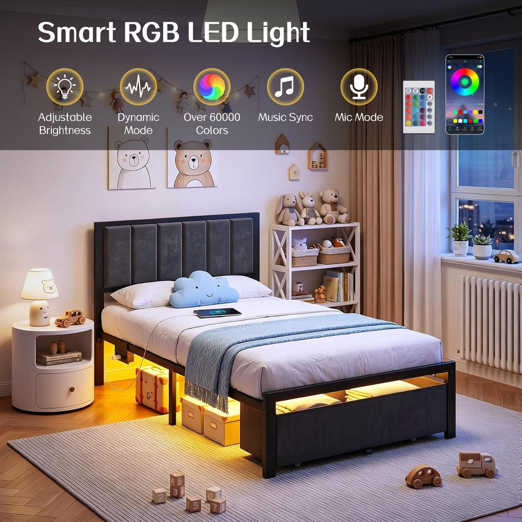 Twin Size Bed Frame with Drawer N31243