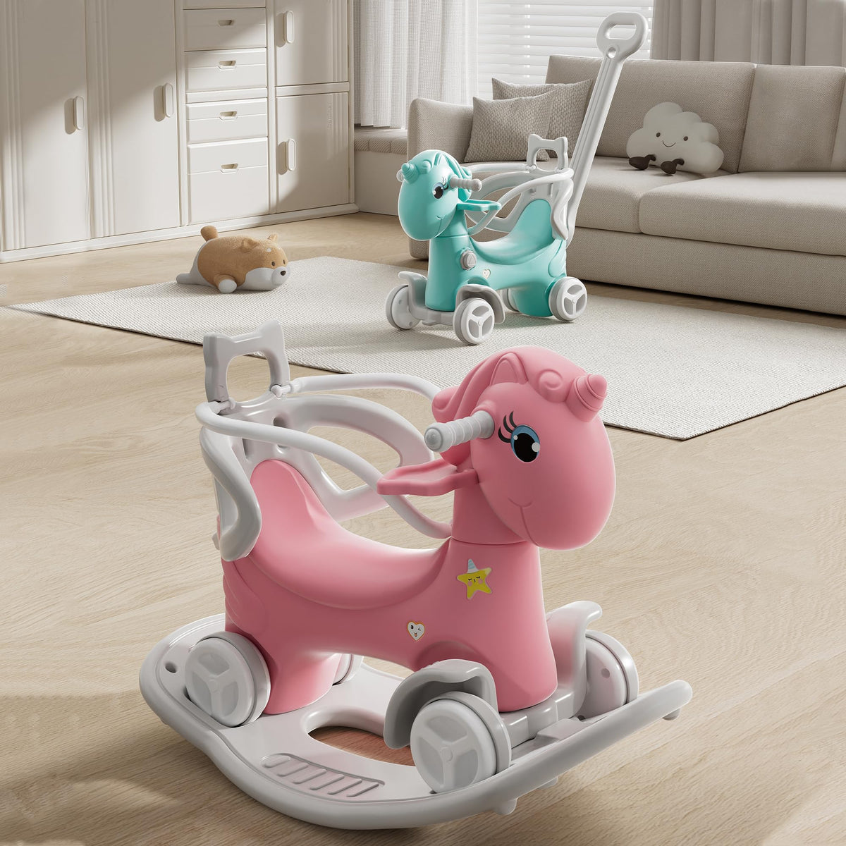 4 in 1 Rocking Horse with Push Handle and Balance Board Y848