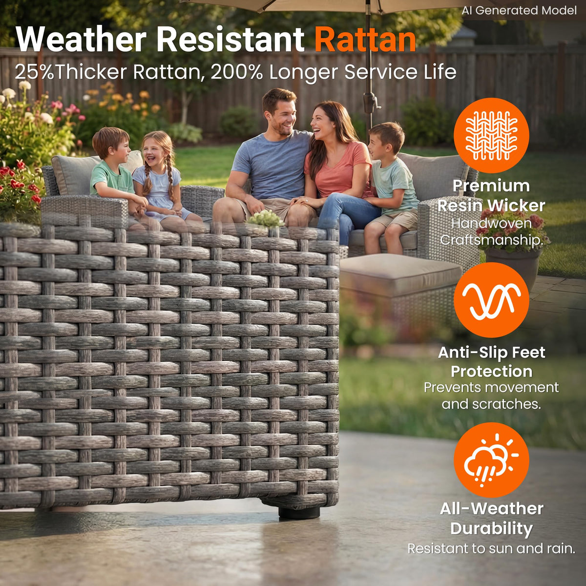 4 Piece Outdoor Wicker Patio Furniture Set D951382