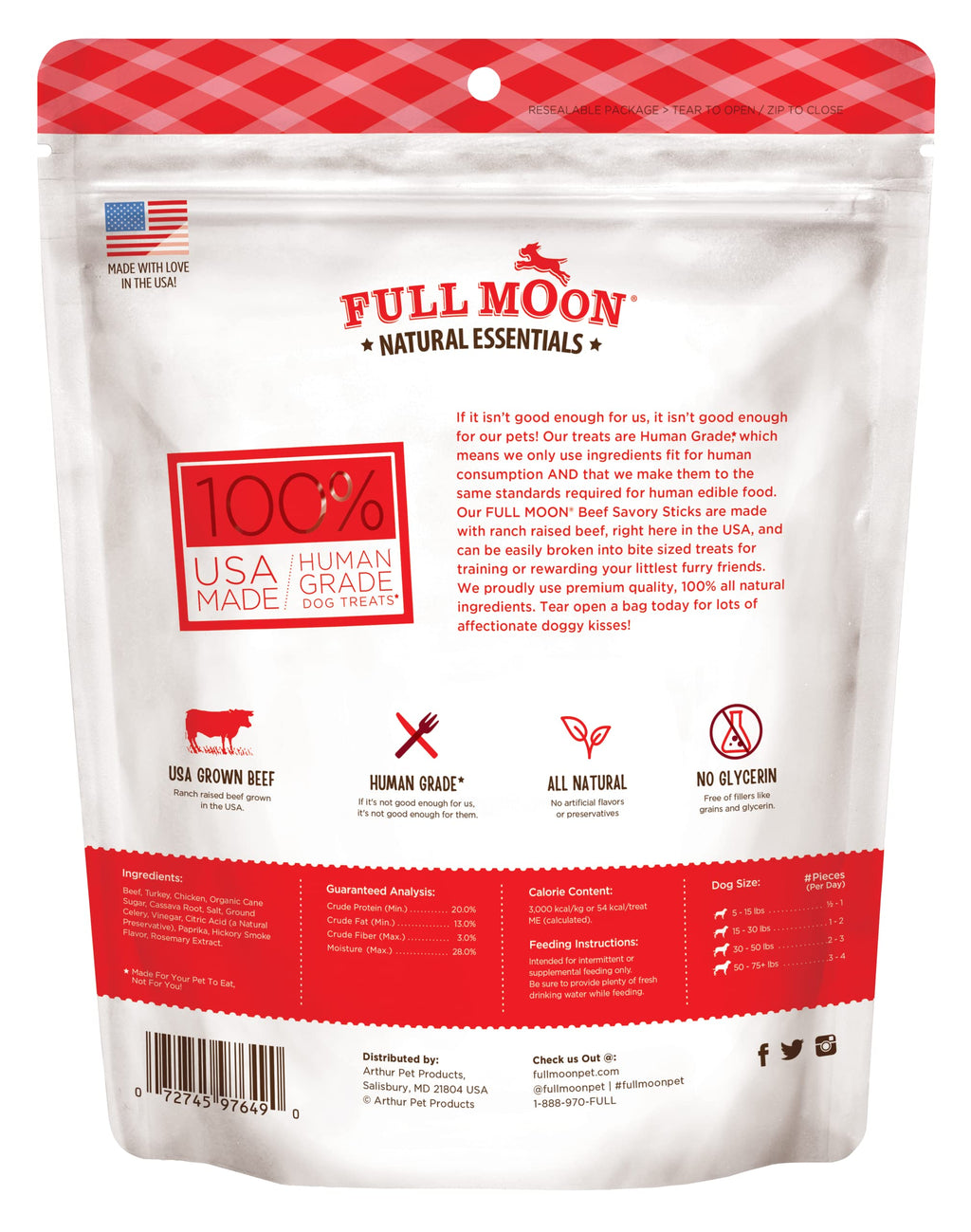 All Natural Human Grade Dog Treats Beef Savory Sticks 22 Ounce D217