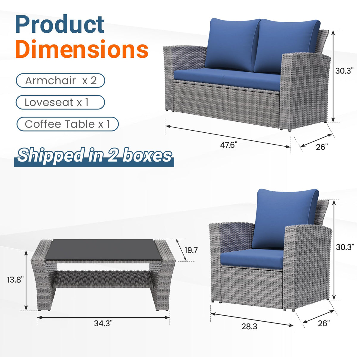 4 Piece Outdoor Wicker Patio Furniture Set D951382
