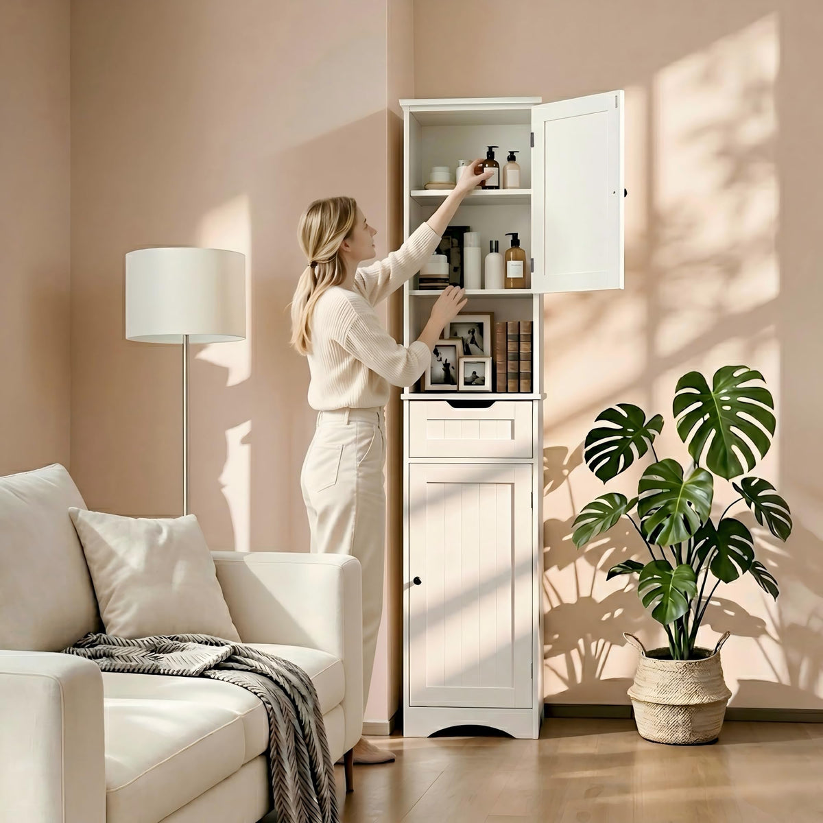 67” H Tall White Bathroom Storage Cabinet S896
