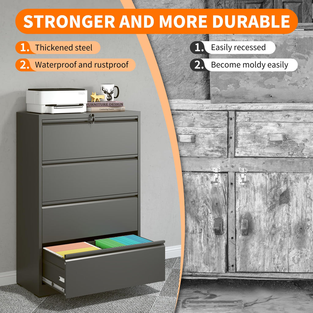 4 Drawer Black Metal File Cabinet with Lock B22256
