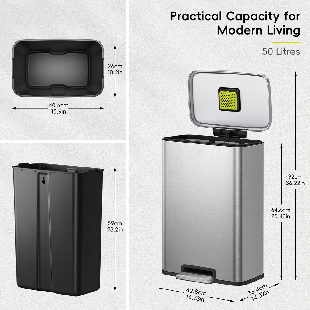 Matte Stainless 50 Liter Step Trash Can F120