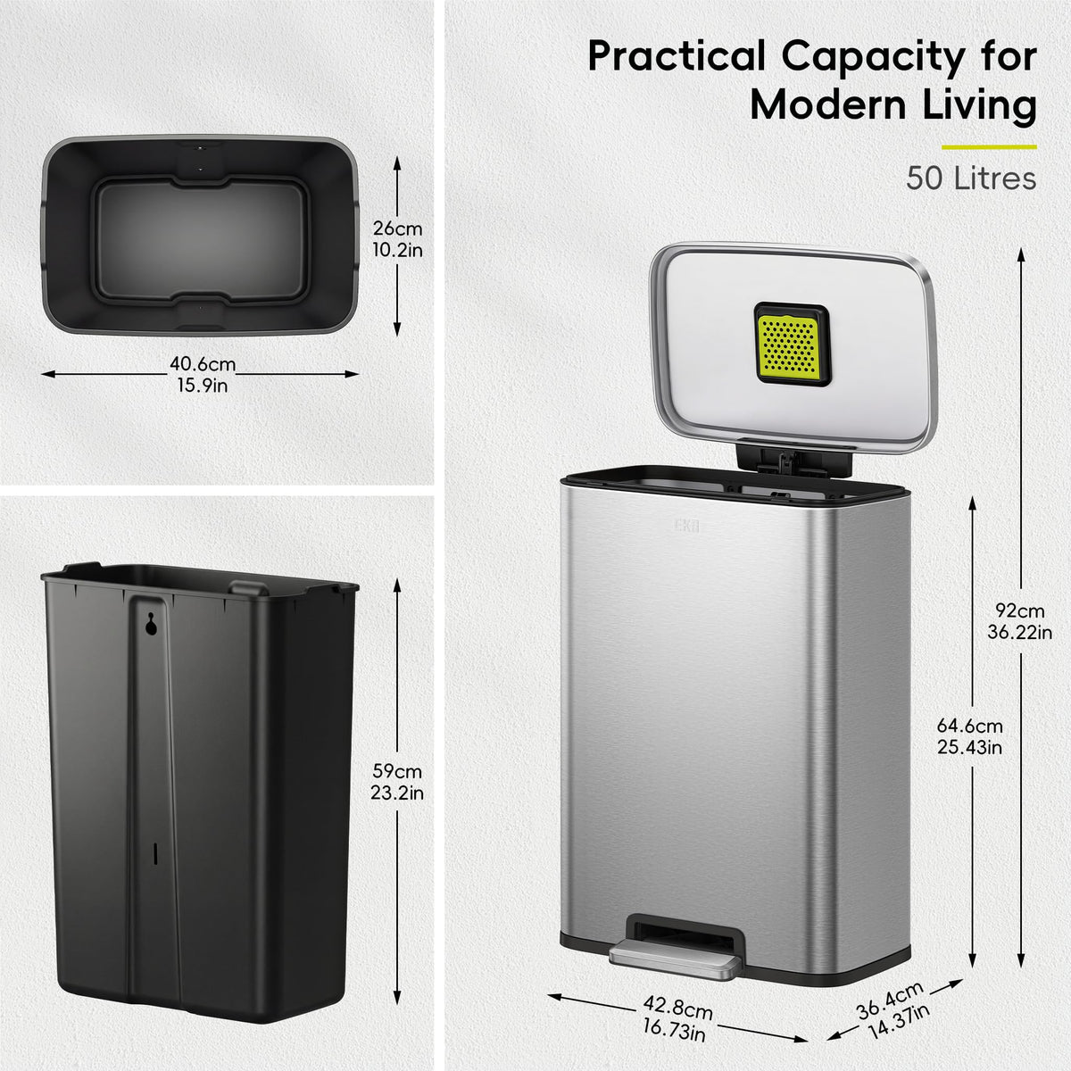 Matte Stainless 50 Liter Step Trash Can F120