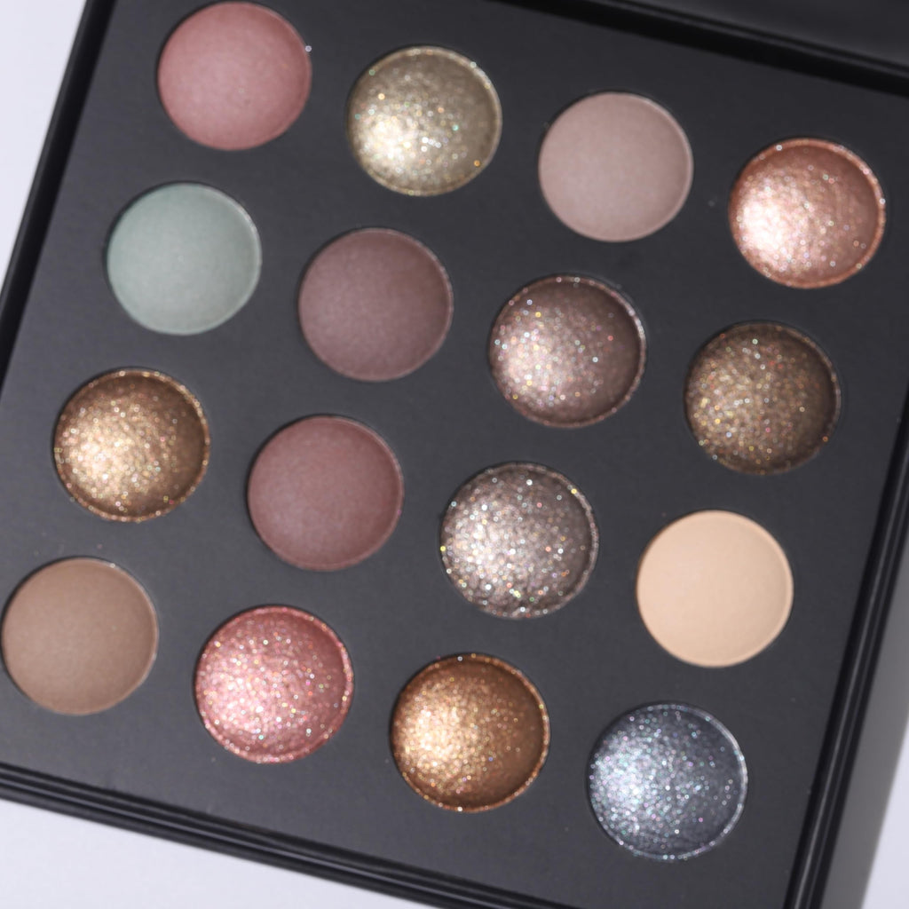 Baked Eyeshadow Makeup Palette 16 Pigmented Soft Neutrals Taupe Earth Tones Smoky Shades Glitter Matte Metallic R690844