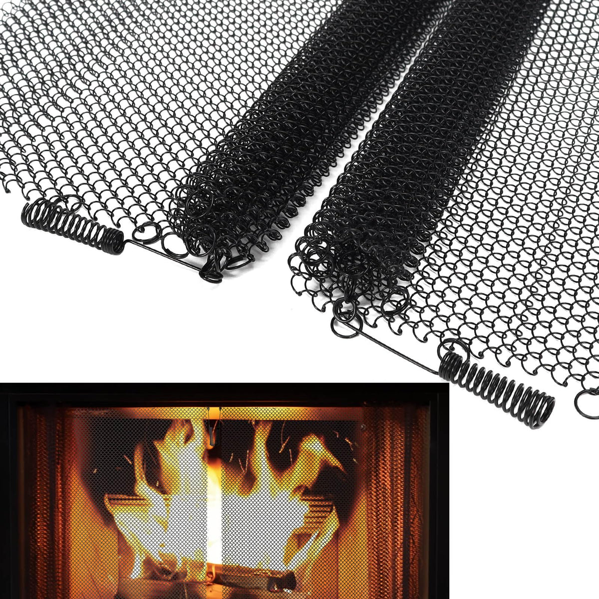 2 Pack Black Metal Fireplace Mesh Screen Curtain U849893