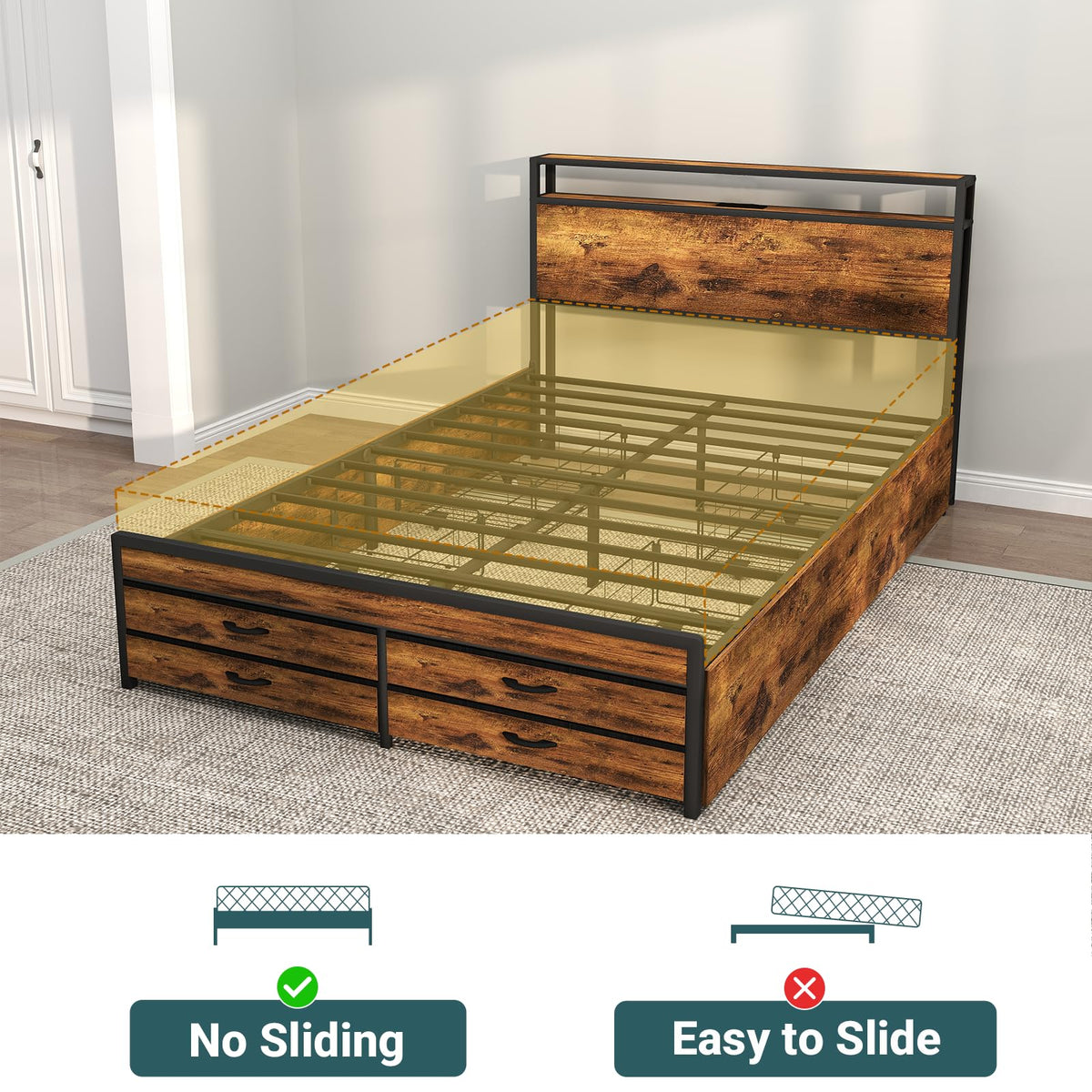 Queen Size Bed Frame with Headboard & 8 Storage Drawers V26299