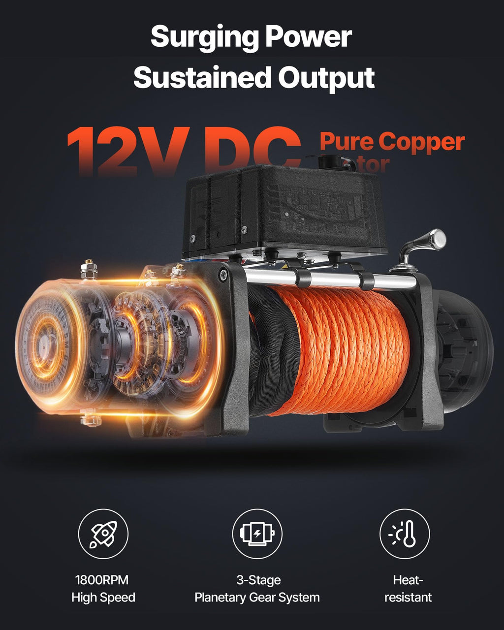 13,500 lb 12V DC Electric Truck Winch with Synthetic Rope U630440