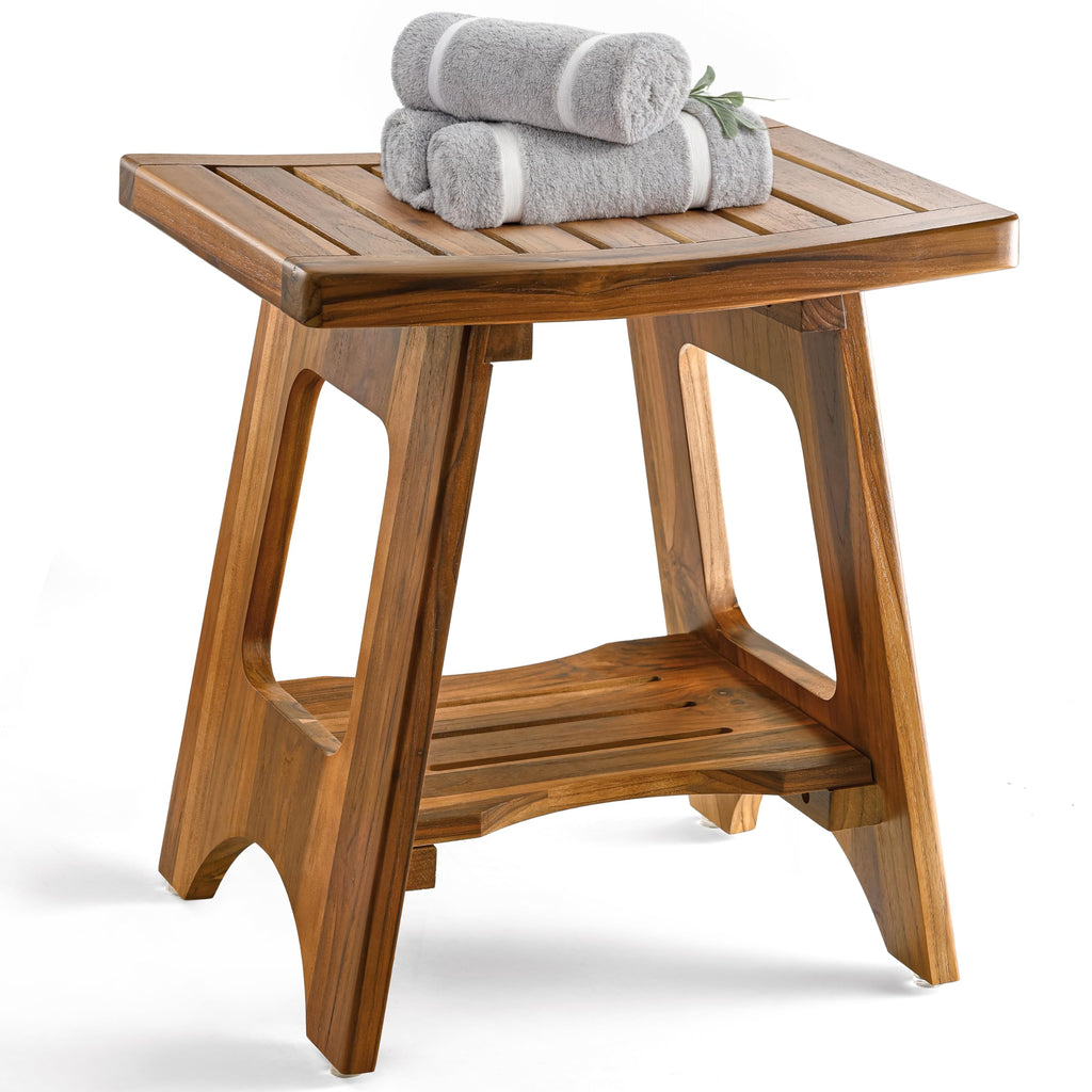18" Teak Shower Bench with Storage Shelf V24331
