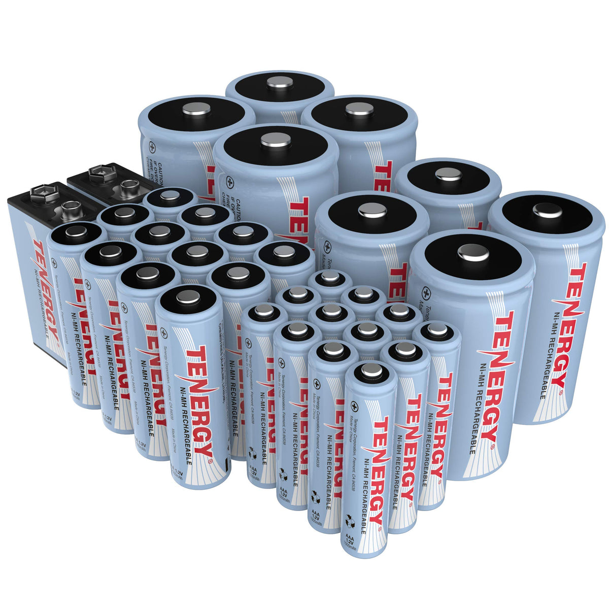 NiMH Rechargeable Batteries 34 Pack AA AAA C D 9V D1556