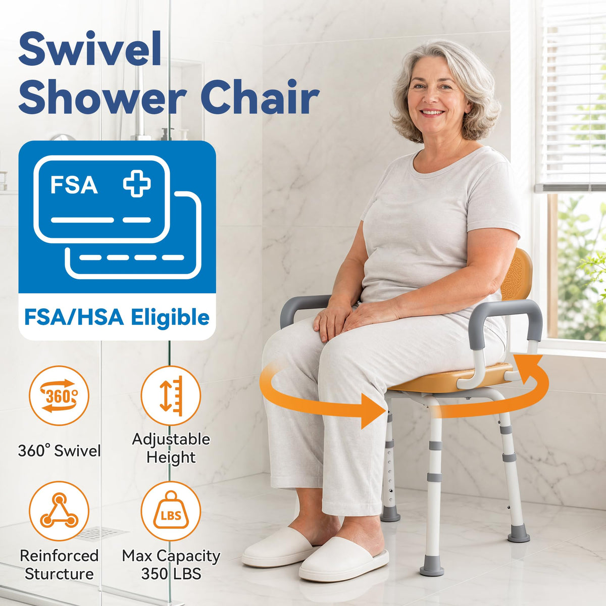 Swivel Shower Chair with Removable Arms & Back W11281