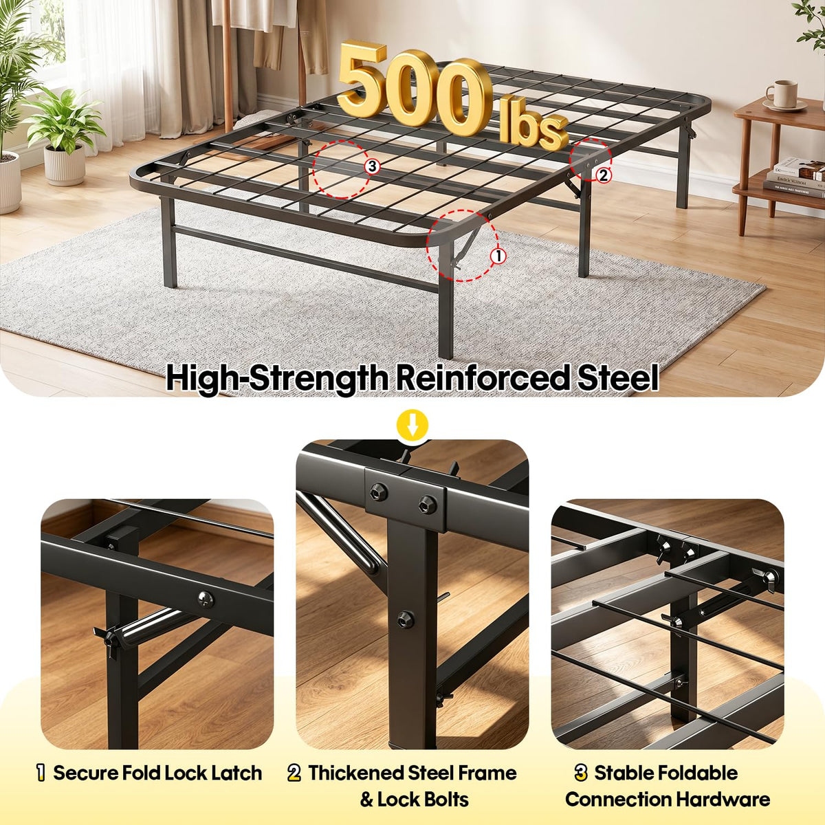 Twin Metal Bed Frame with 6 Legs L2120