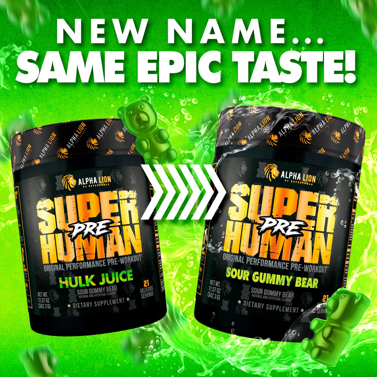 Pre Workout Powder with Beta Alanine, L-Taurine & Caffeine, 21 Servings Sour Gummy Bear D24934