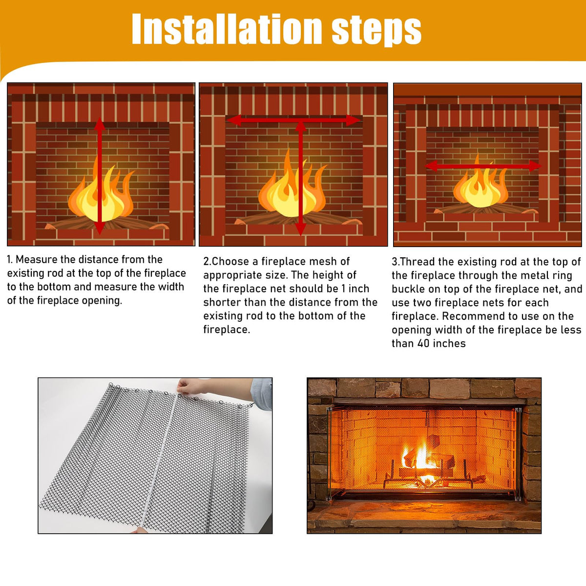 2 Pack Black Metal Fireplace Mesh Screen Curtain U849893