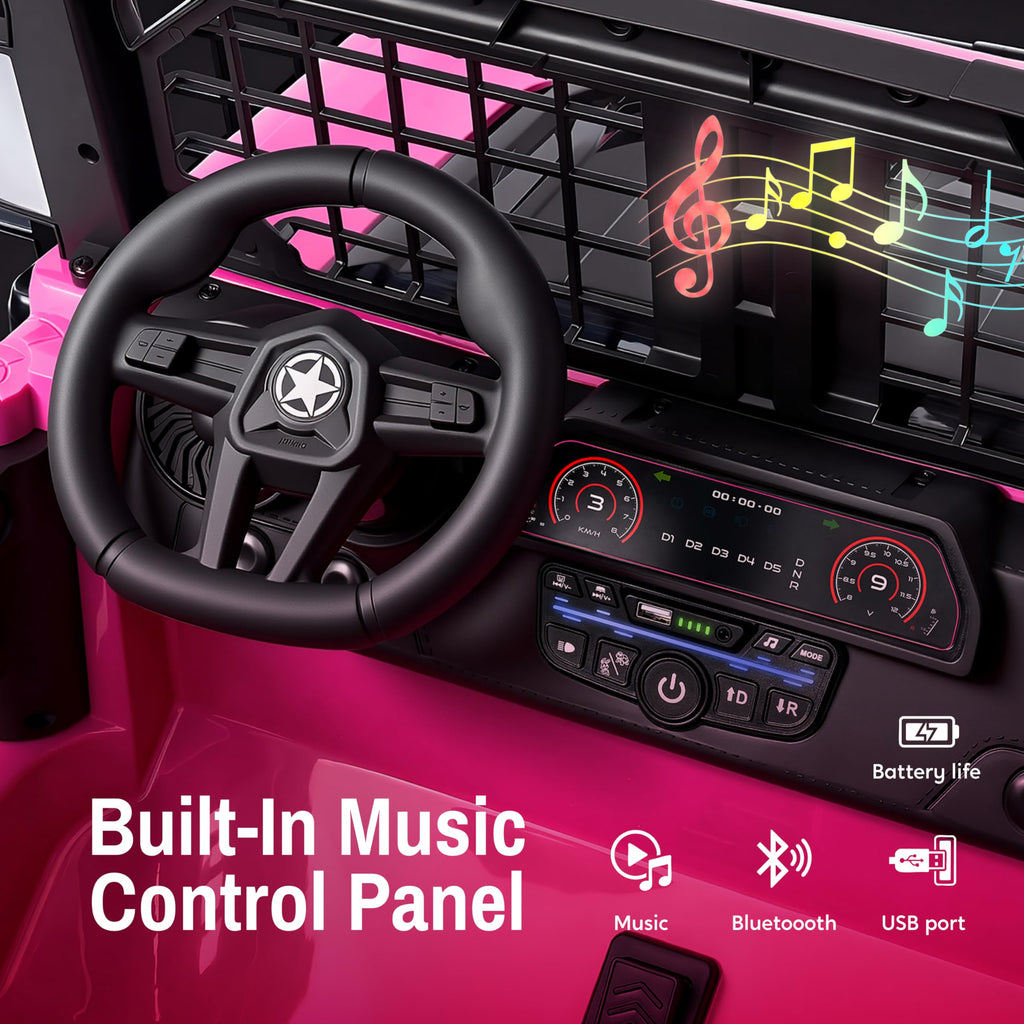 24V 2 Seater Ride On Car with Remote Control, 3 Speed Settings, All-Terrain Tires, LED Lights & Bluetooth Music, Up to 132 lbs, Pink K947