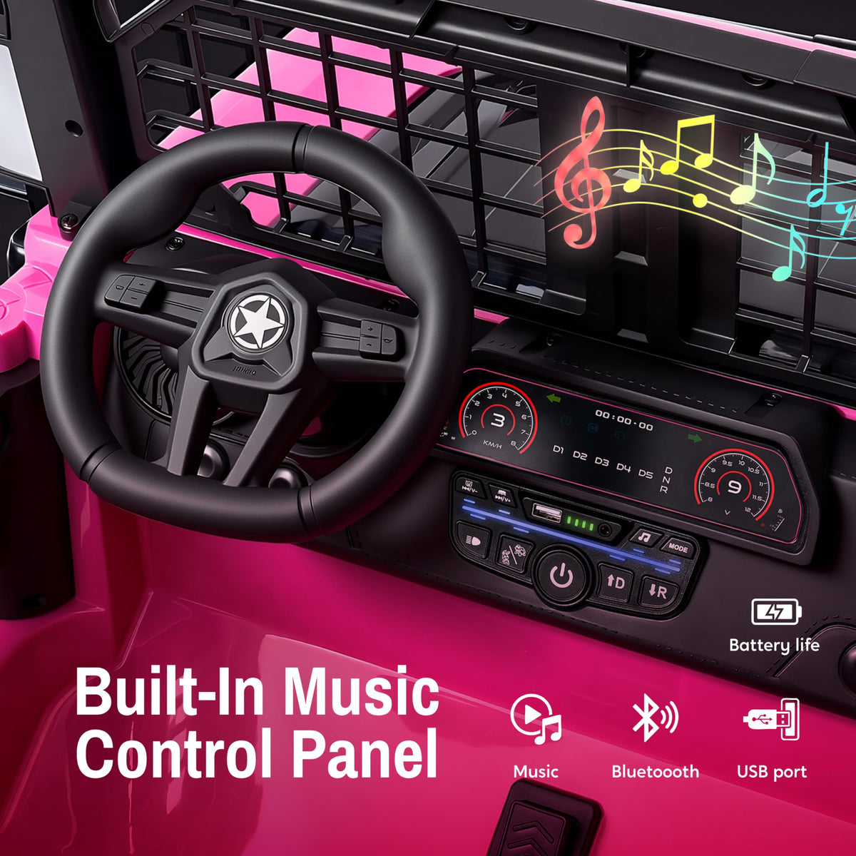 24V 2 Seater Ride On Car with Remote Control, 3 Speed Settings, All-Terrain Tires, LED Lights & Bluetooth Music, Up to 132 lbs, Pink K947