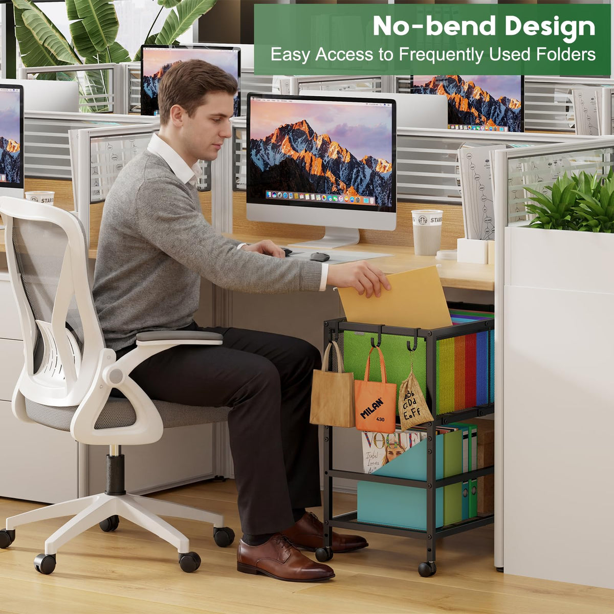 Black 2-Tier Rolling Metal File Cart with Storage Shelf H992343