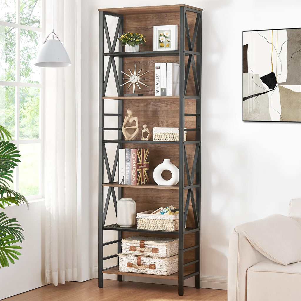 7-Tier Rustic Wood Metal Bookshelf C745