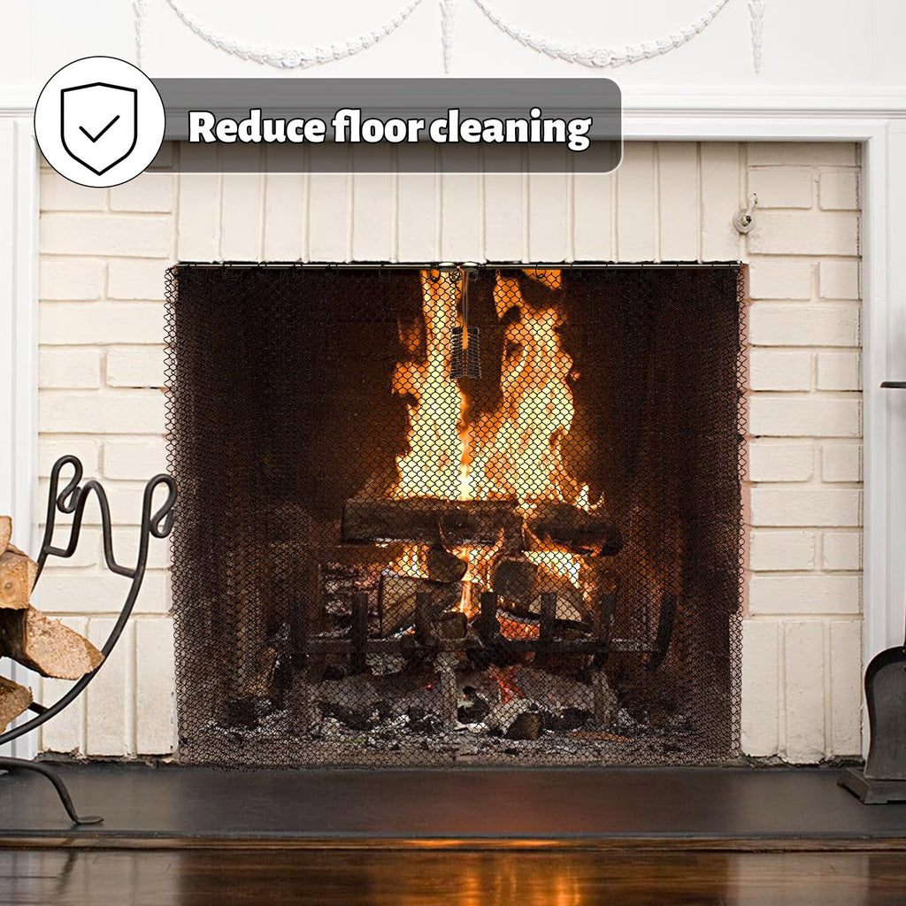 2 Pack Black Metal Fireplace Mesh Screen Curtain U849893