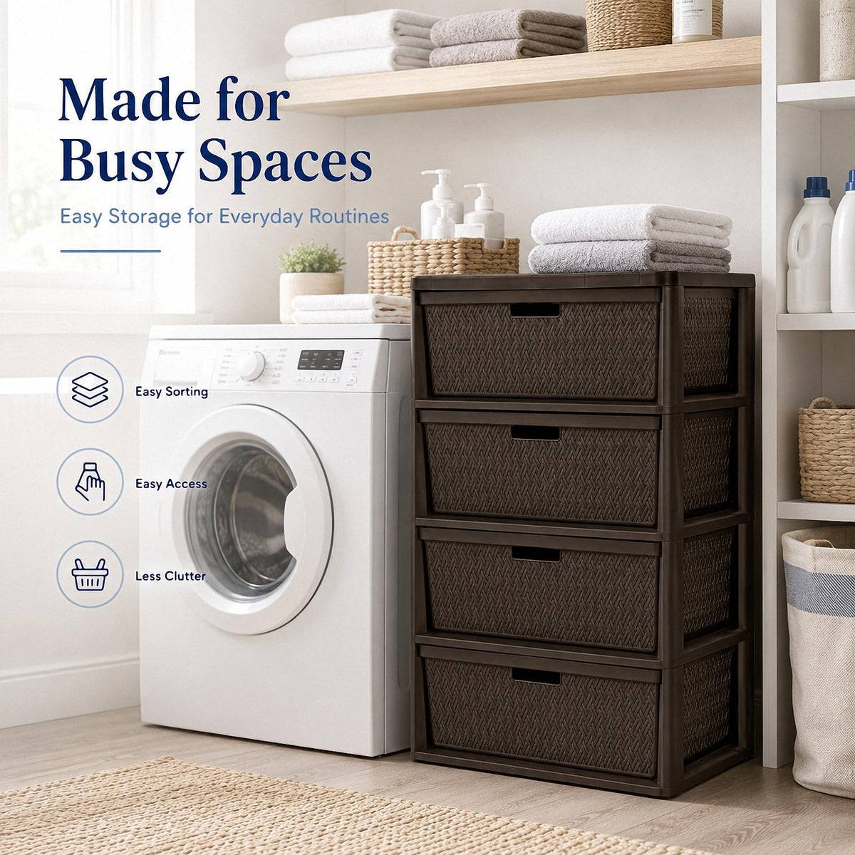 Wide 4-Drawer Storage Organizer Tower with Removable Bins N30130