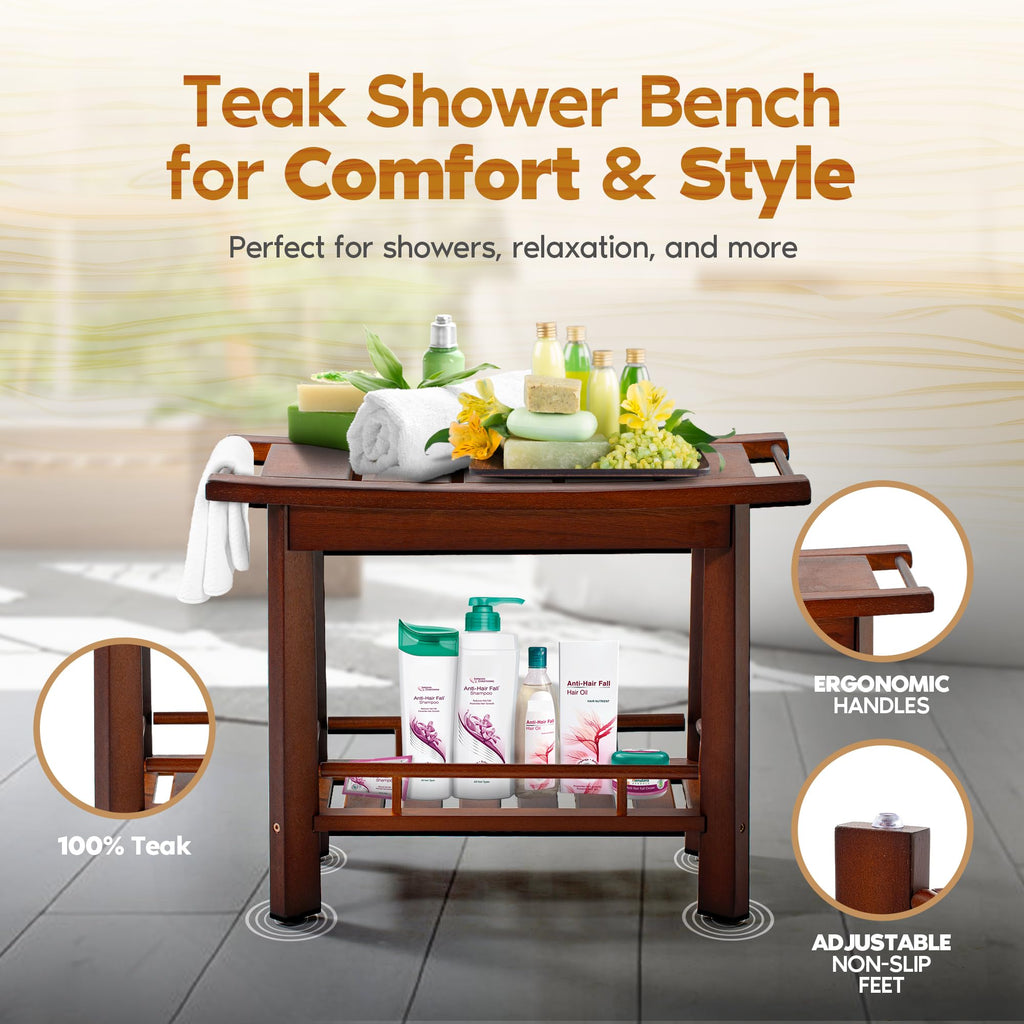 21" Teak Shower Bench with Storage Shelf Q4401